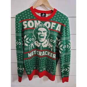 Elf Son of a Nutcracker Ugly Christmas Sweater Size Small Mens Red Green EC